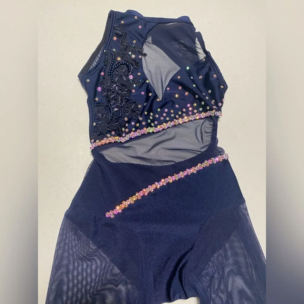 AA dance competition contemporary solo costume blue oasis unitard illusion SC